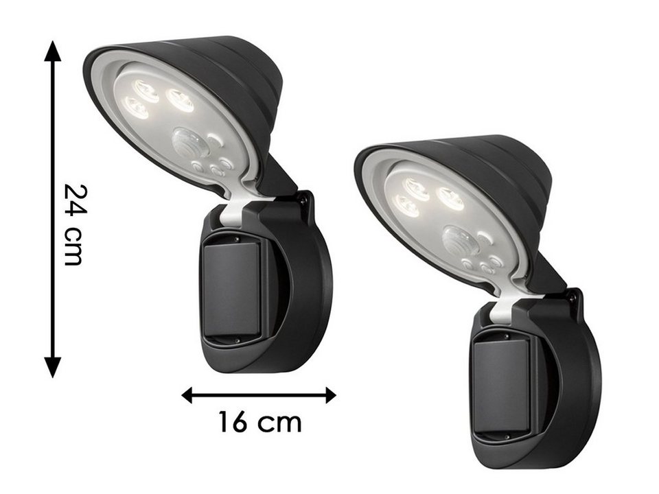 KONSTSMIDE LED Außen-Wandleuchte, LED fest integriert, Neutralweiß, 2er  Set, Außen-Licht mit Bewegungsmelder, Fassadenbeleuchtung Hauswand, NICHT  enthalten: 2 LR20/D (1,5 Volt) Batterien je Leuchte
