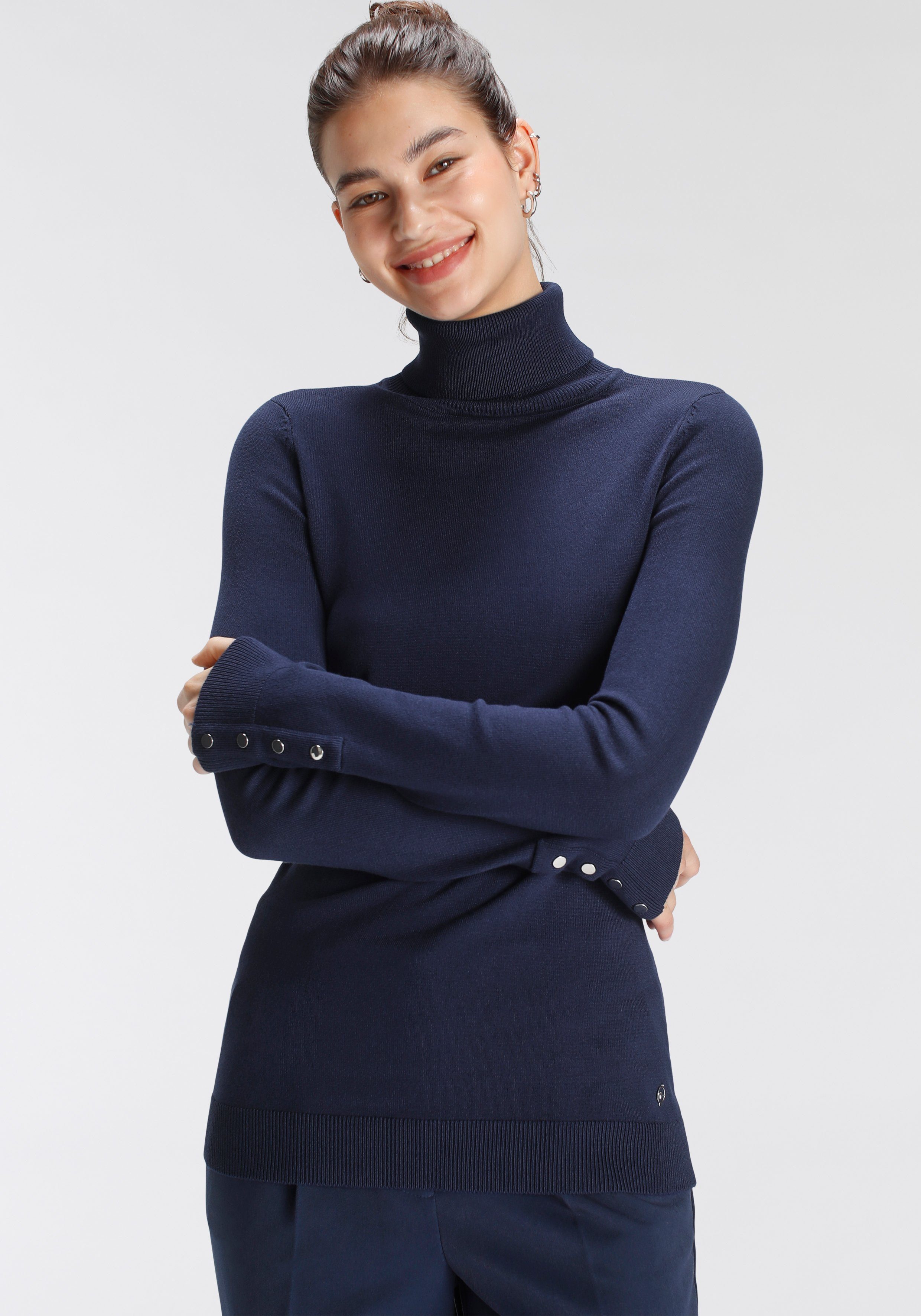 Tamaris Rollkragenpullover mit Knöpfen navy solid