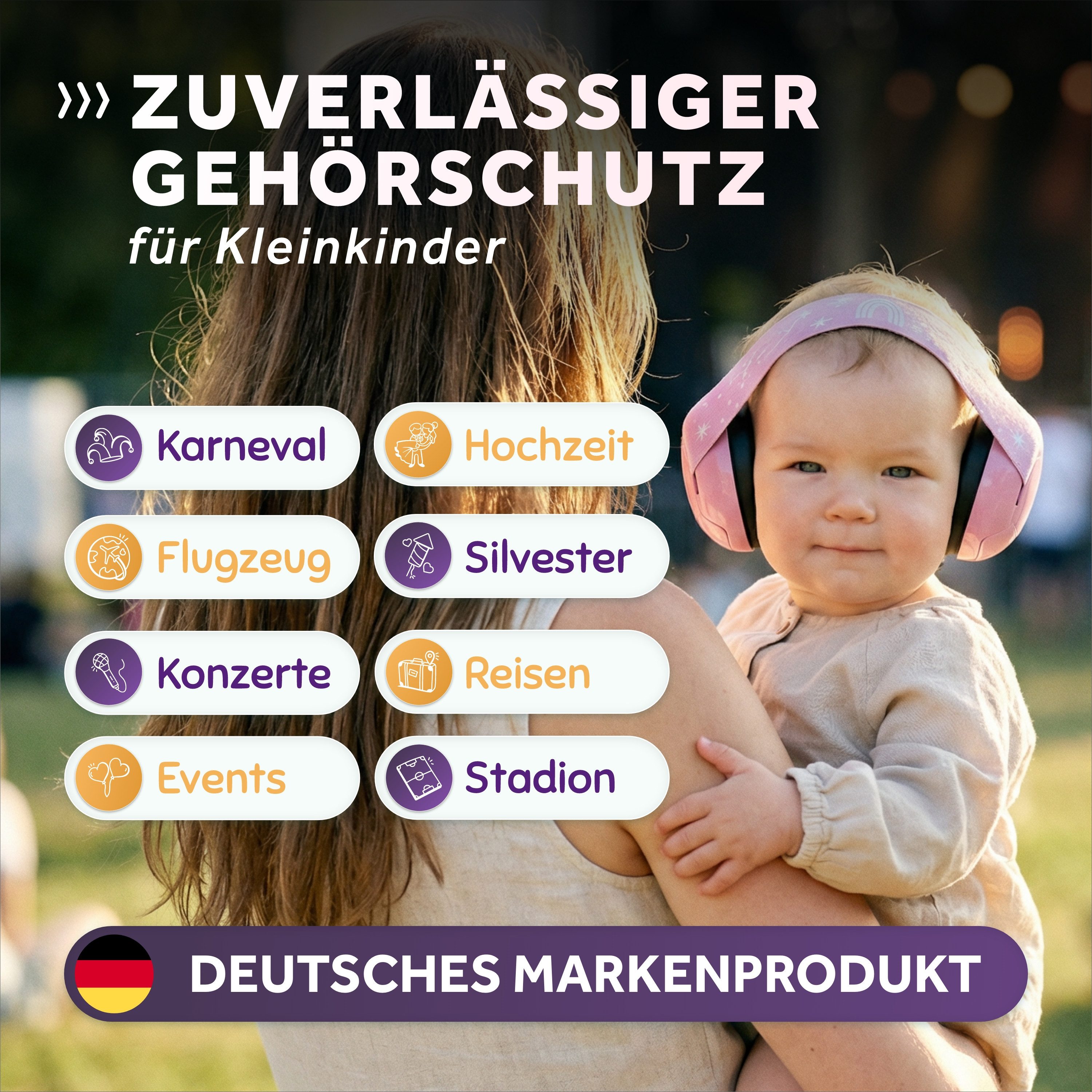 Schallwerk Kapselgehörschutz Mini+ Ohrenschützer für Kleinkinder - Gehörschutz Baby, (Kopfhörer Babys & Kleinkinder, Ohrenschutz für Babys mit verstellbaren Band), bis zu 52cm Kopfumfang