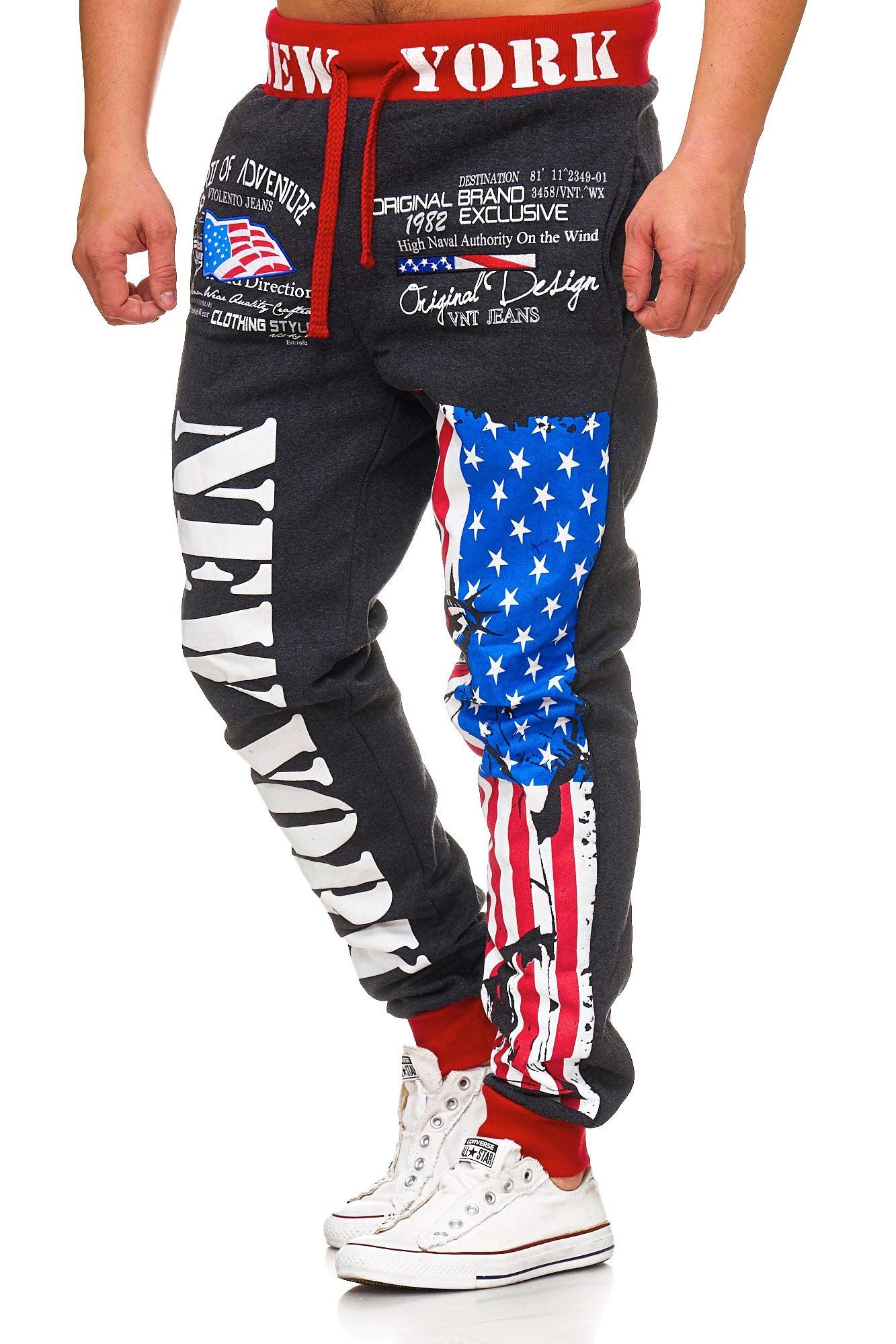 L.gonline Jogginghose Herren Jogging-HOSE, New York/Germany, Sporthose 100% Baumwolle, (Sweatpants, 1-tlg) Fitness Freizeit Casual