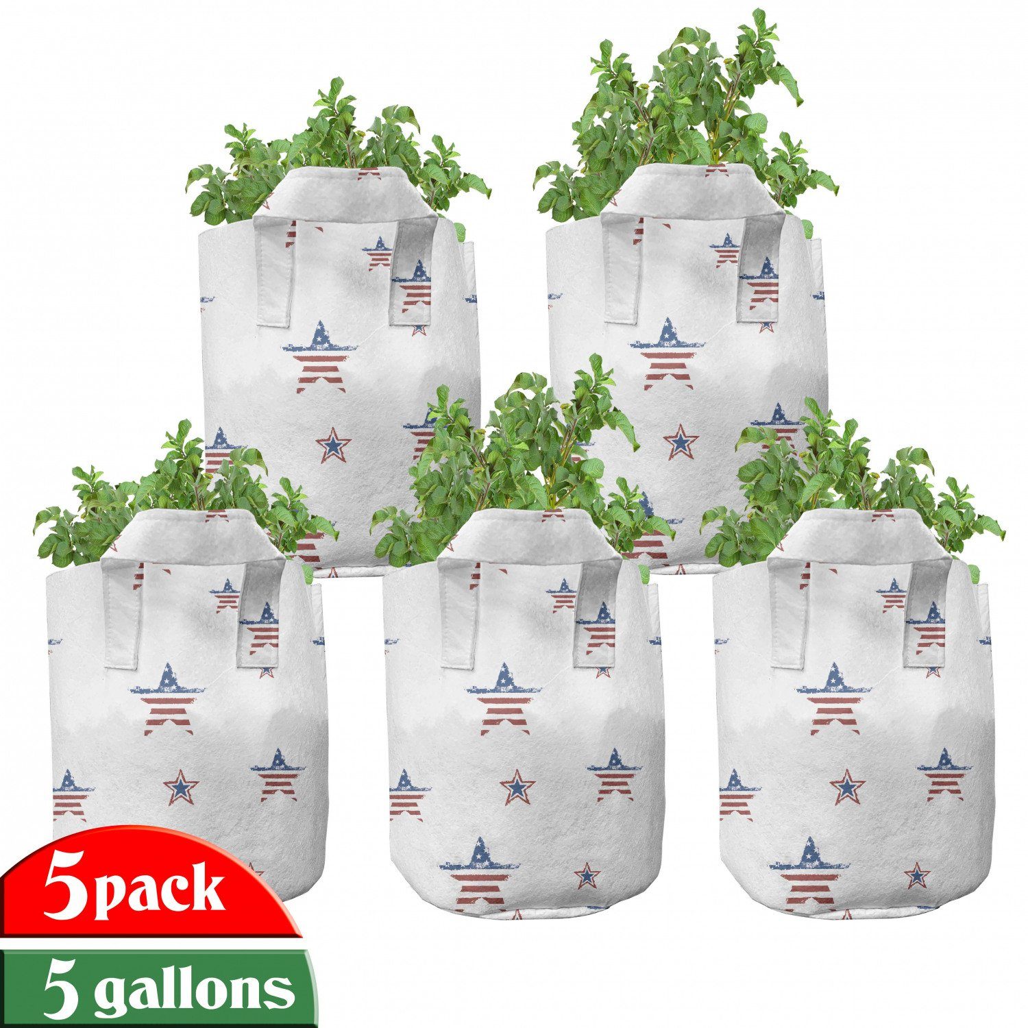 Abakuhaus Pflanzkübel hochleistungsfähig Stofftöpfe mit Griffen für Pflanzen, 4. Juli Patriotischer Muster