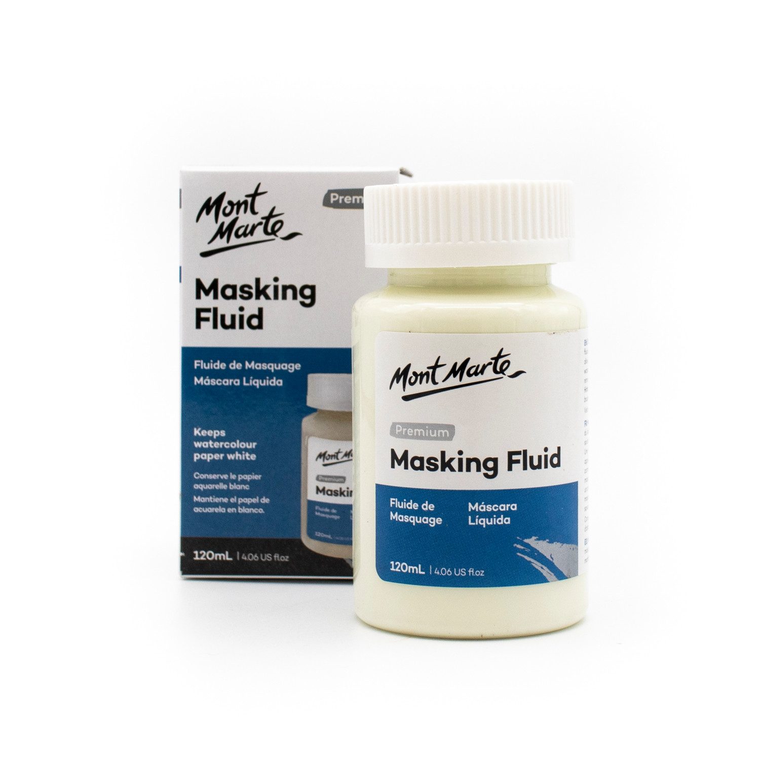 Mont Marte Aquarellfarbe Aquarell Maskiergummi flüssig 120 ml, Masking Fluid, Abdeckfirnis, abziehbares Rubbelkrepp für präzise & kantenscharfe, nicht färbend