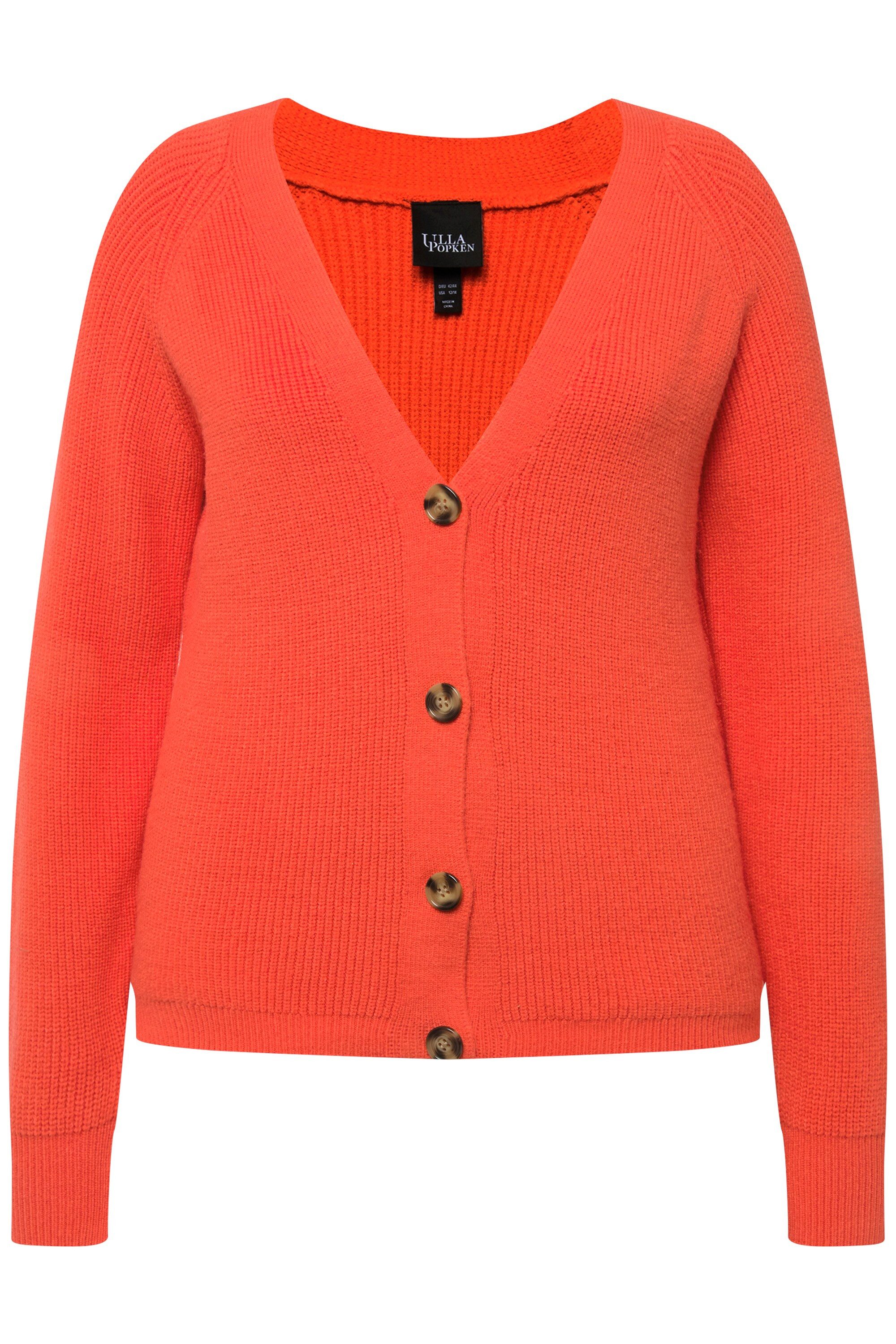 Ulla Popken Cardigan Strickjacke Rippstrick V-Ausschnitt günstig online kaufen