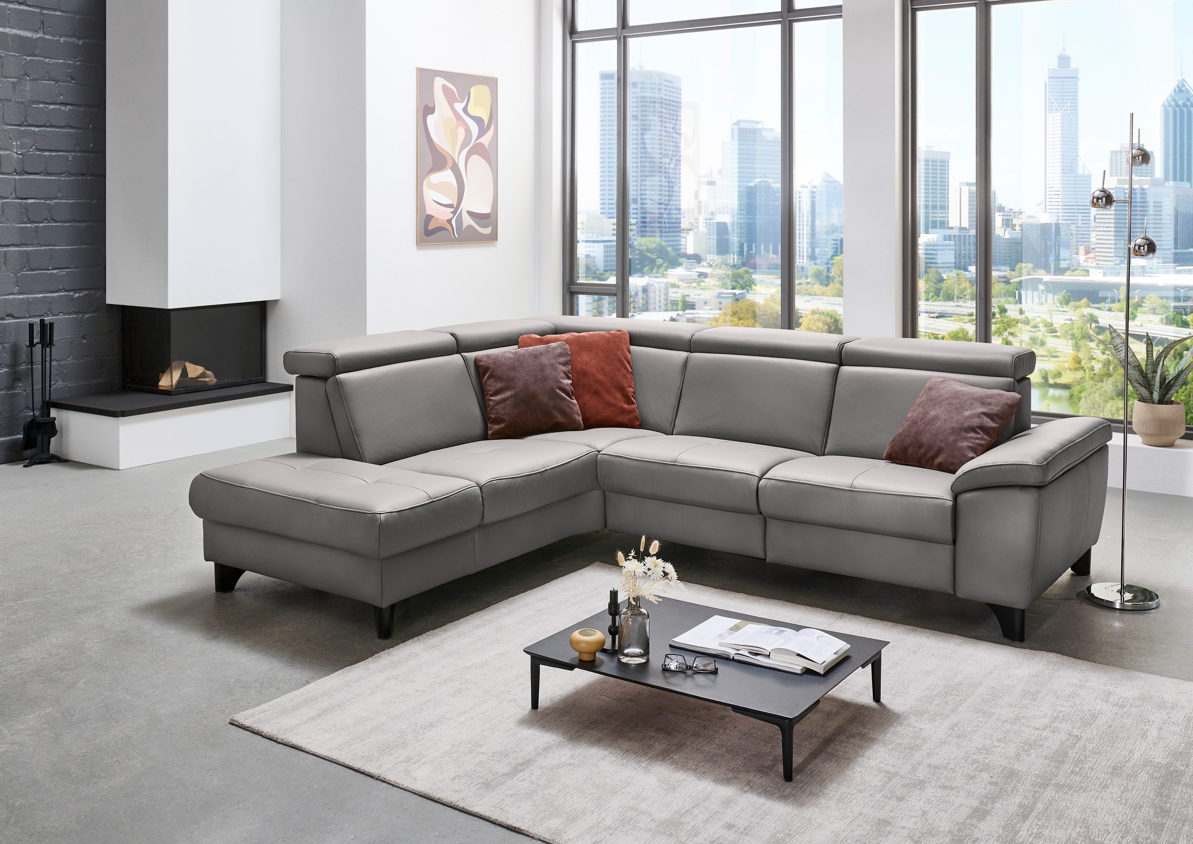 Die PlanBar Ecksofa PN-EM23166 L-Form, optional mit Kopfteilverstellung und Stauraum