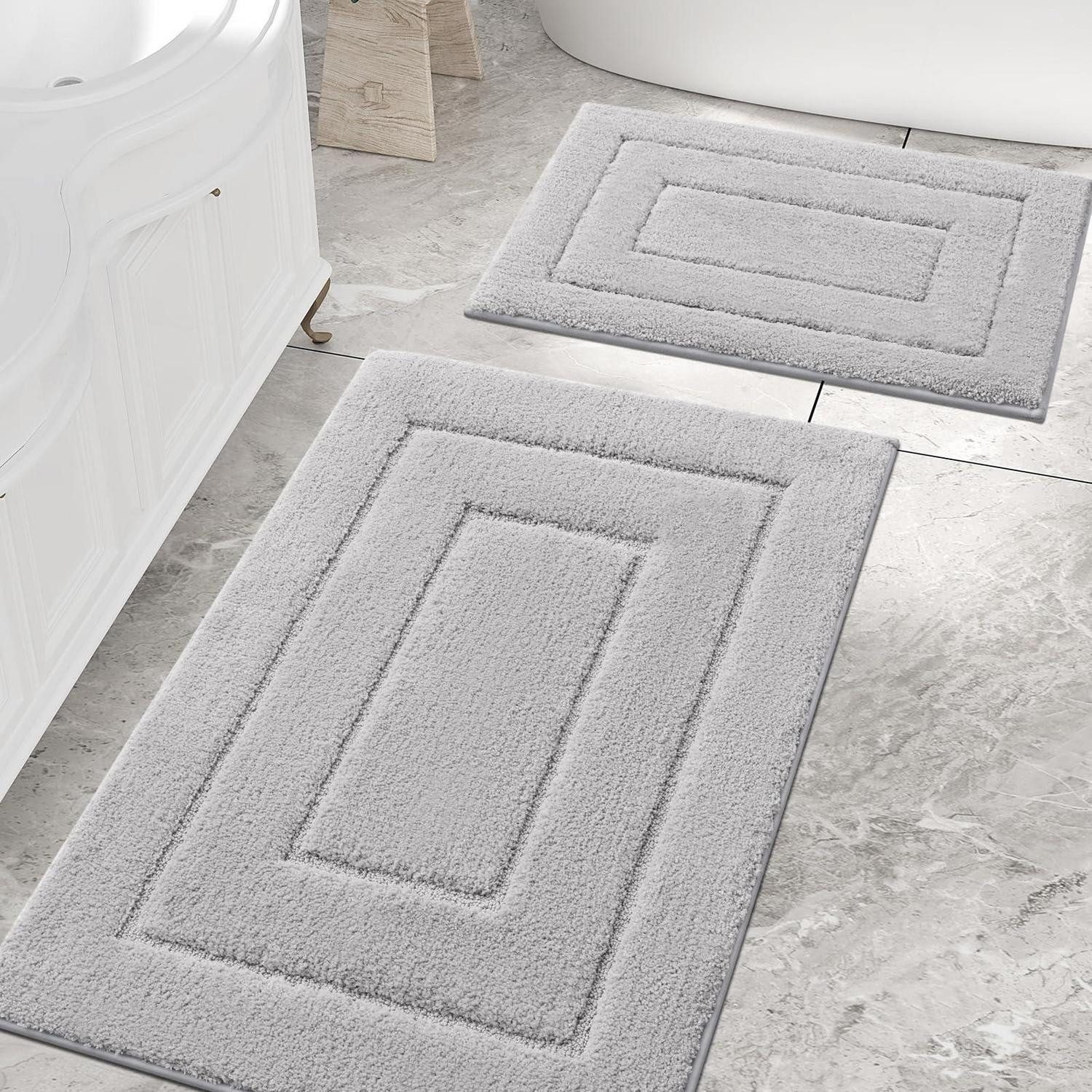 LuxusKollektion Badematte Badezimmerteppich Set 2tlg Grau 40x60/60x90cm, Höhe 15 mm, rutschhemmend beschichtet, Textil, rechteckig