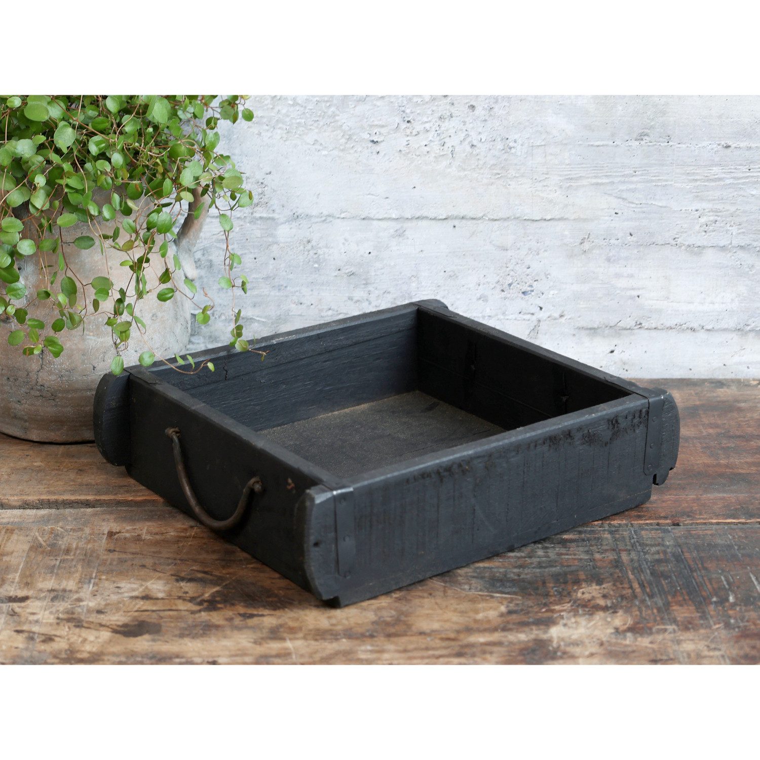 Macosa Home Dekokiste Backsteinform schwarz Deko Holzkiste massiv 22 cm Unikat Vintage (Dekokiste antik vintage industrial, Wohnaccessoire Aufbewahrungskiste), Dekokiste Küchen-Organizer Badorganizer Tischdeko
