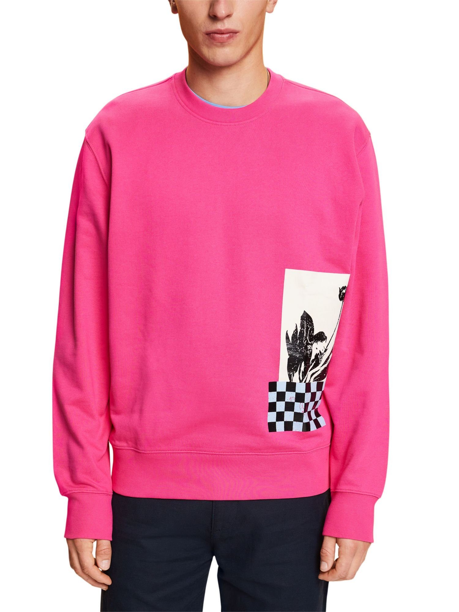 PINK Print, (1-tlg) Sweatshirt mit FUCHSIA Rundhals-Sweatshirt % Esprit Baumwolle 100