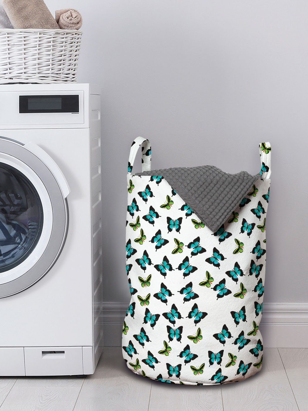 Wäschesäckchen Schwalbenschwanz Griffen für Kordelzugverschluss Grün Waschsalons, mit Abakuhaus Wäschekorb Schmetterling und