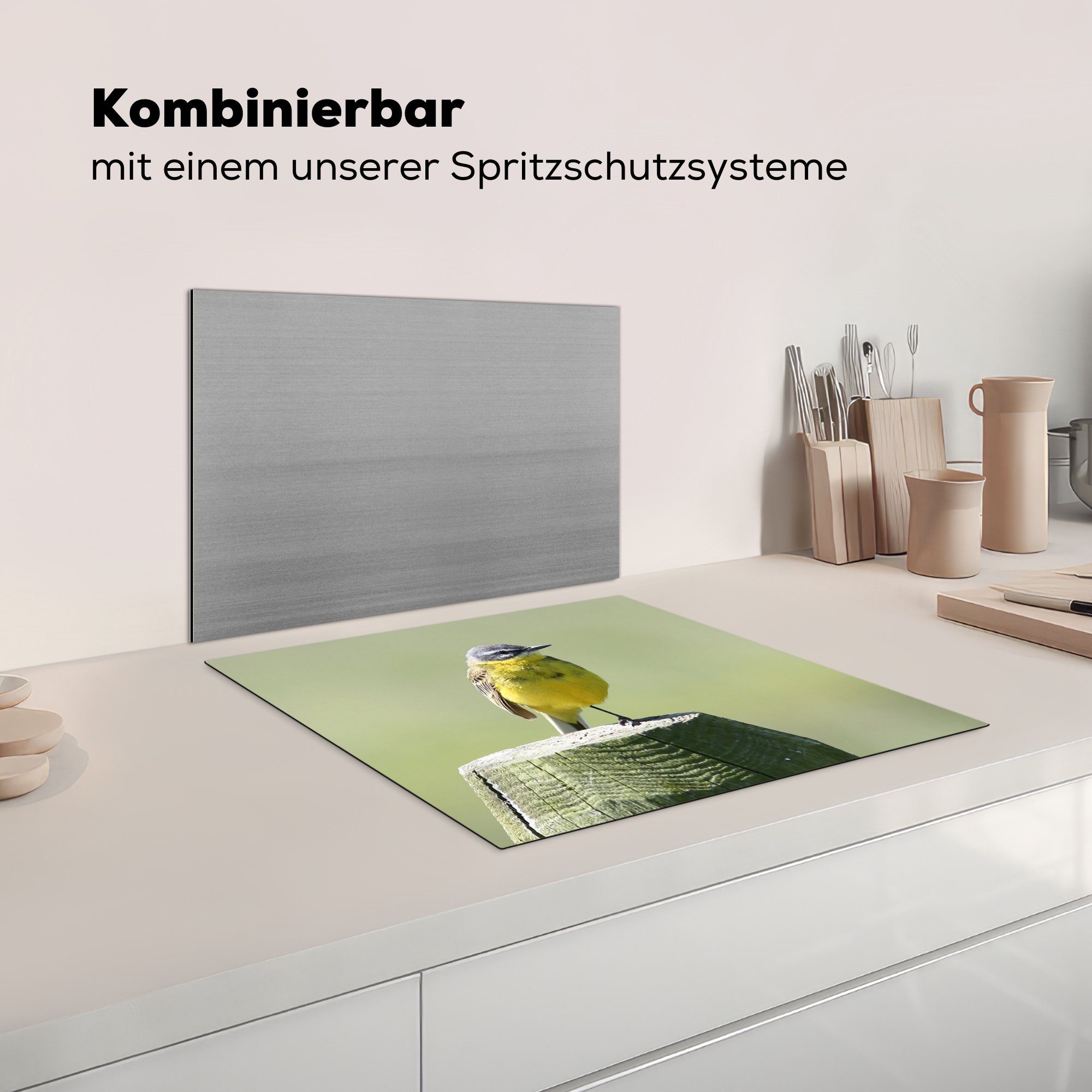 Arbeitsfläche cm, 60x52 einer (1 Mobile Vinyl, einer Bachstelze Bild Ceranfeldabdeckung tlg), Spitze auf nutzbar, Herdblende-/Abdeckplatte gelben MuchoWow eines, Faszinierendes