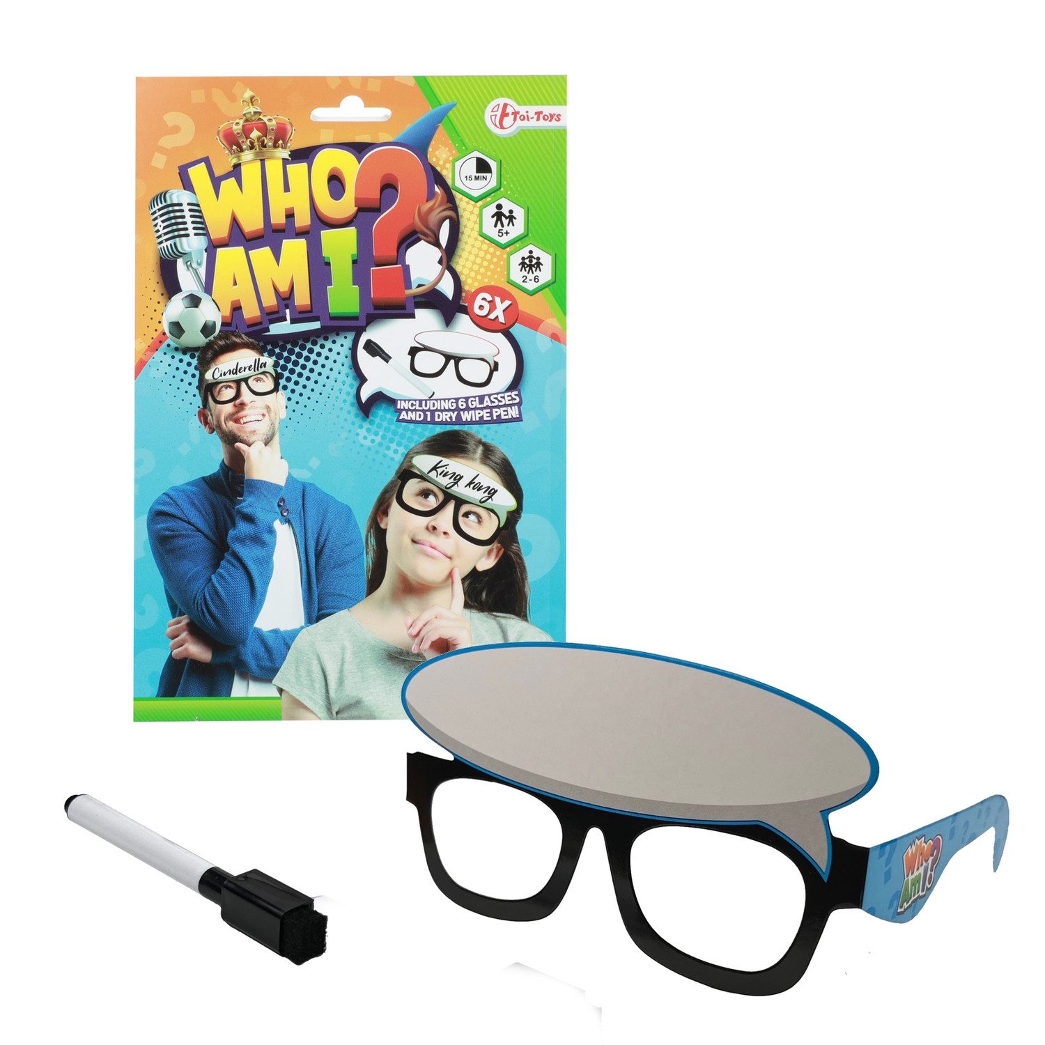 Toi-Toys Spiel Wer bin ich? Gesellschaftsspiel mit Stift und sechs Brillen