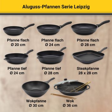 Krüger Pfannen-Set Aluguss Pfannenset LEIPZIG, 3 tlg., Aluminiumguss (Set, 3-tlg., 1x Bratpfanne Ø 20 cm, 1x Bratpfanne Ø 28 cm, 1x Schmorpfanne Ø 24 cm), hochwertige Antihaft-Versiegelung