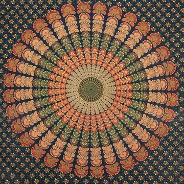 Wandteppich Tagesdecke Wandbehang Mandala Deko Tuch Peacock Pfau XL ca 200x230cm, KUNST UND MAGIE