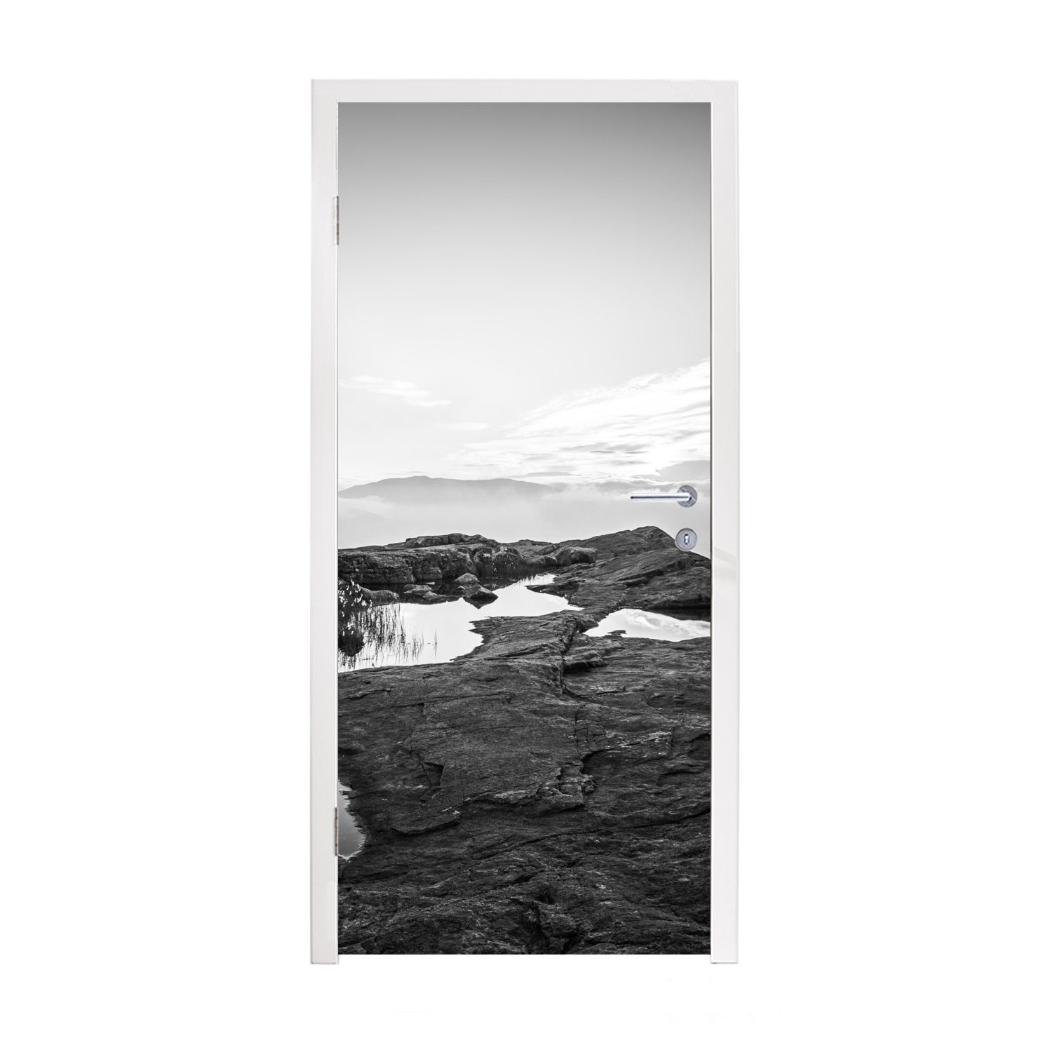 Türtapete cm schwarz-weiß, Tür, für Türaufkleber, Naturfoto bedruckt, (1 Fototapete MuchoWow Matt, St), 75x205