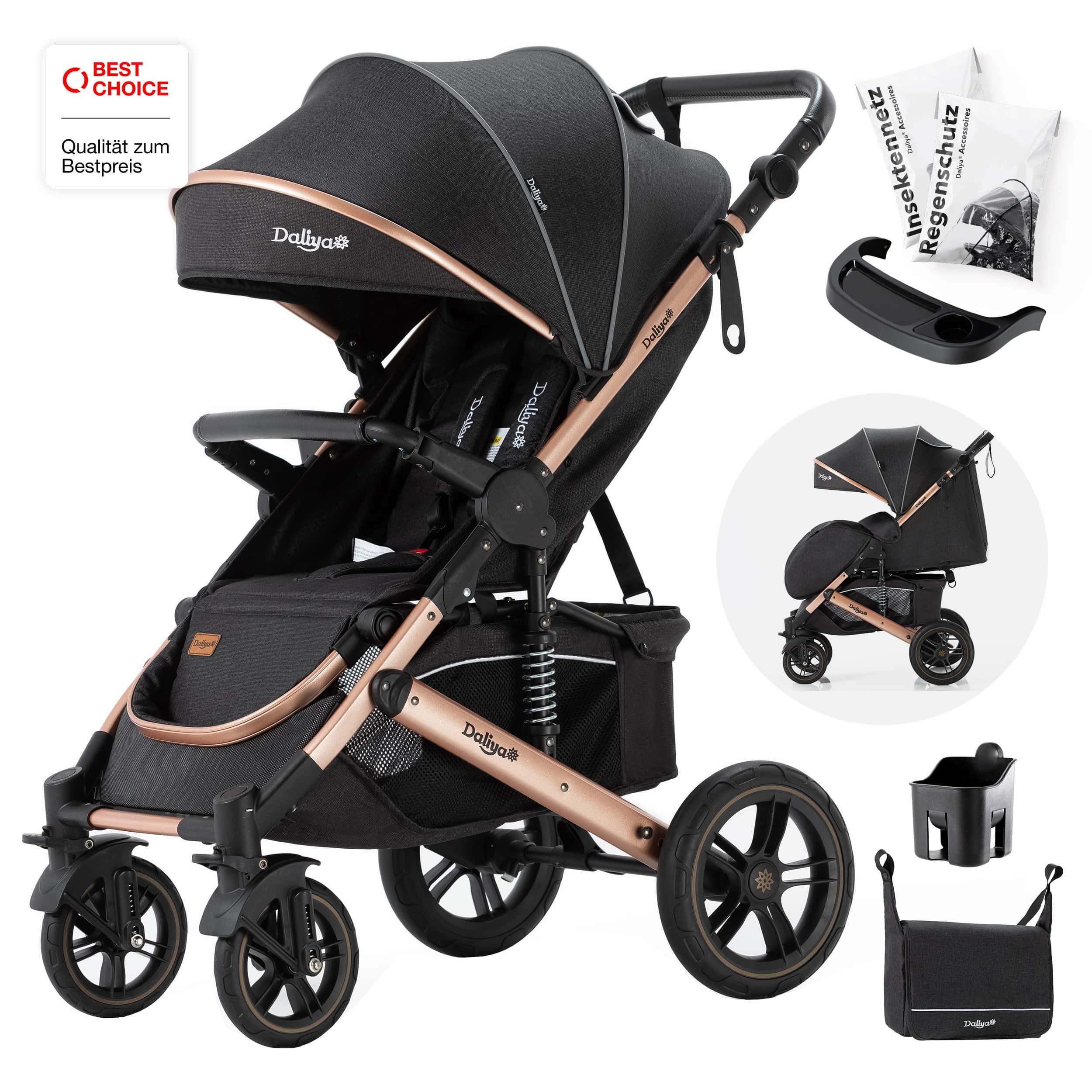 Daliya® Kinder-Buggy RAPIDY Buggy Kinderwagen, XXL Set, kompakt, Kinderbuggy, Sportwagen, (XXL 10-tlg. Komplettset, 10-tlg), Liegeposition, Fußsack, Spieltisch, Wickeltasche, Regenverdeck