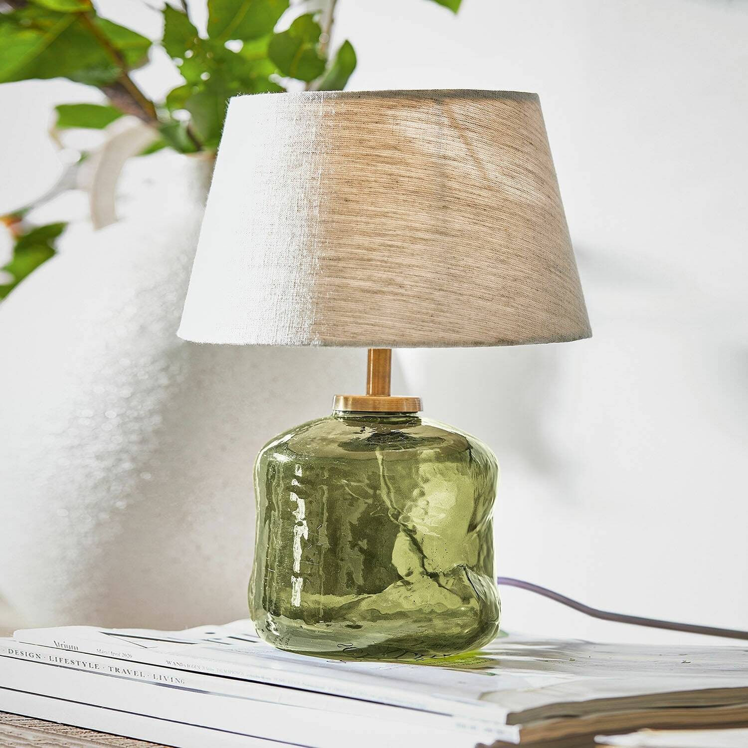 Mirabeau Tischleuchte Tischlampe Rufino grün/beige günstig online kaufen