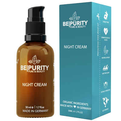 Bepurity Nachtcreme mit Hyaluron, Bio Aloe Vera Saft und Bio Rizinusöl fürs Gesicht, Unisex Gesichtscreme Zertifizierte Naturkosmetik - Made in Germany