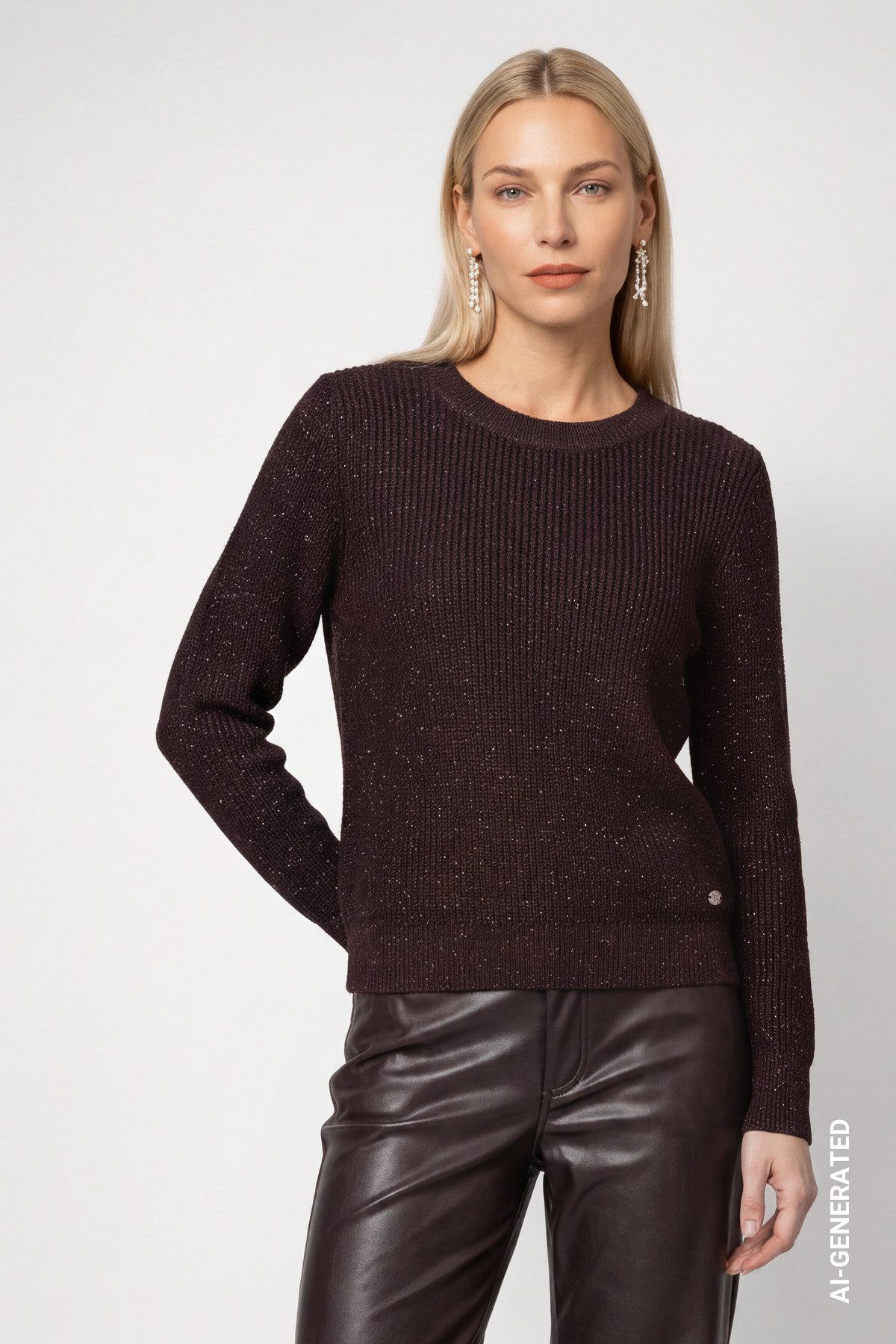 Monari Rundhalspullover Pullover Basic Lurex Regular fit mit Rundhalsausschnitt