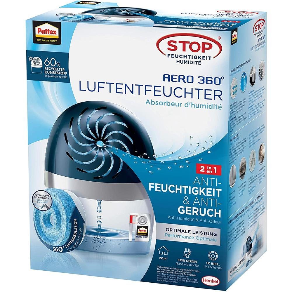 Pattex Luftbefeuchter Stop Feuchtigkeit Aero 360°, Luftentfeuchter für Räume bis 50 m³