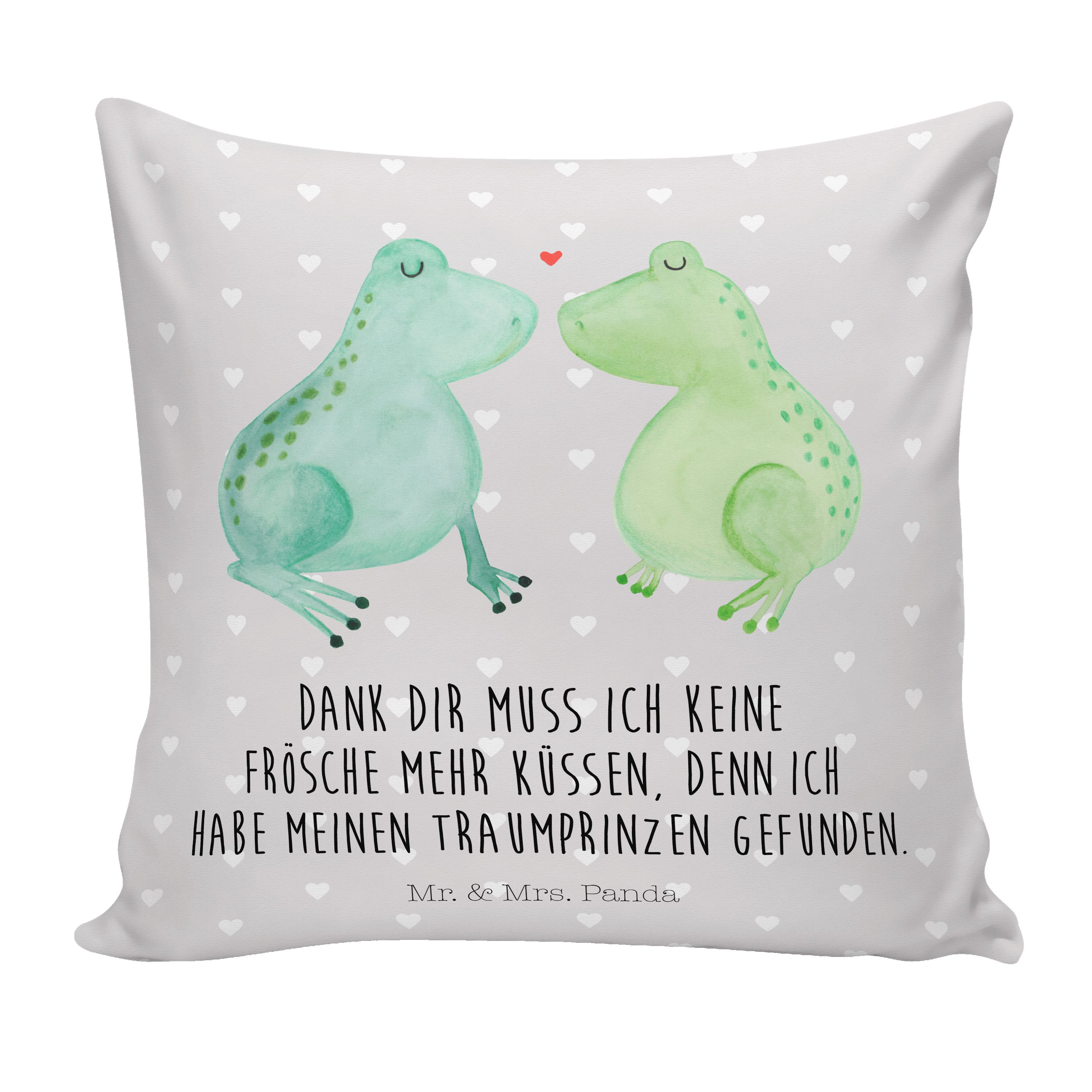 Mr. & Mrs. Panda Dekokissen Frosch Liebe - Grau Pastell - Geschenk, Motivkissen, Pärchen, Ehemann
