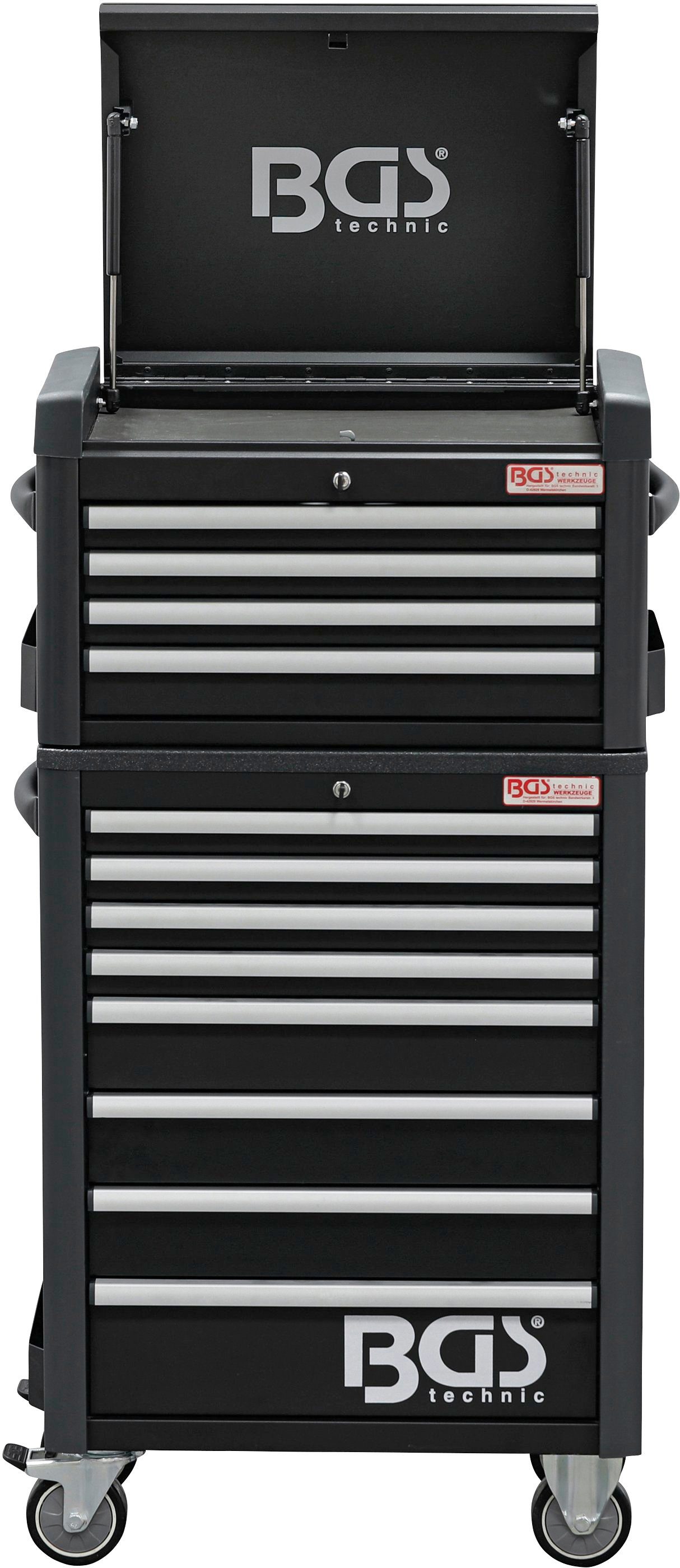 BGS Werkstattwagen Profi Standard Maxi, (263-tlg), 263-tlg. Werkzeugset, 12 Schubladen befüllt