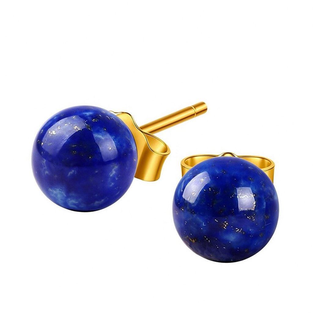 Runde Perlé Paar Ohrstecker kleine Ohrstecker mit natürlichem Lapis Lazuli, günstig online kaufen