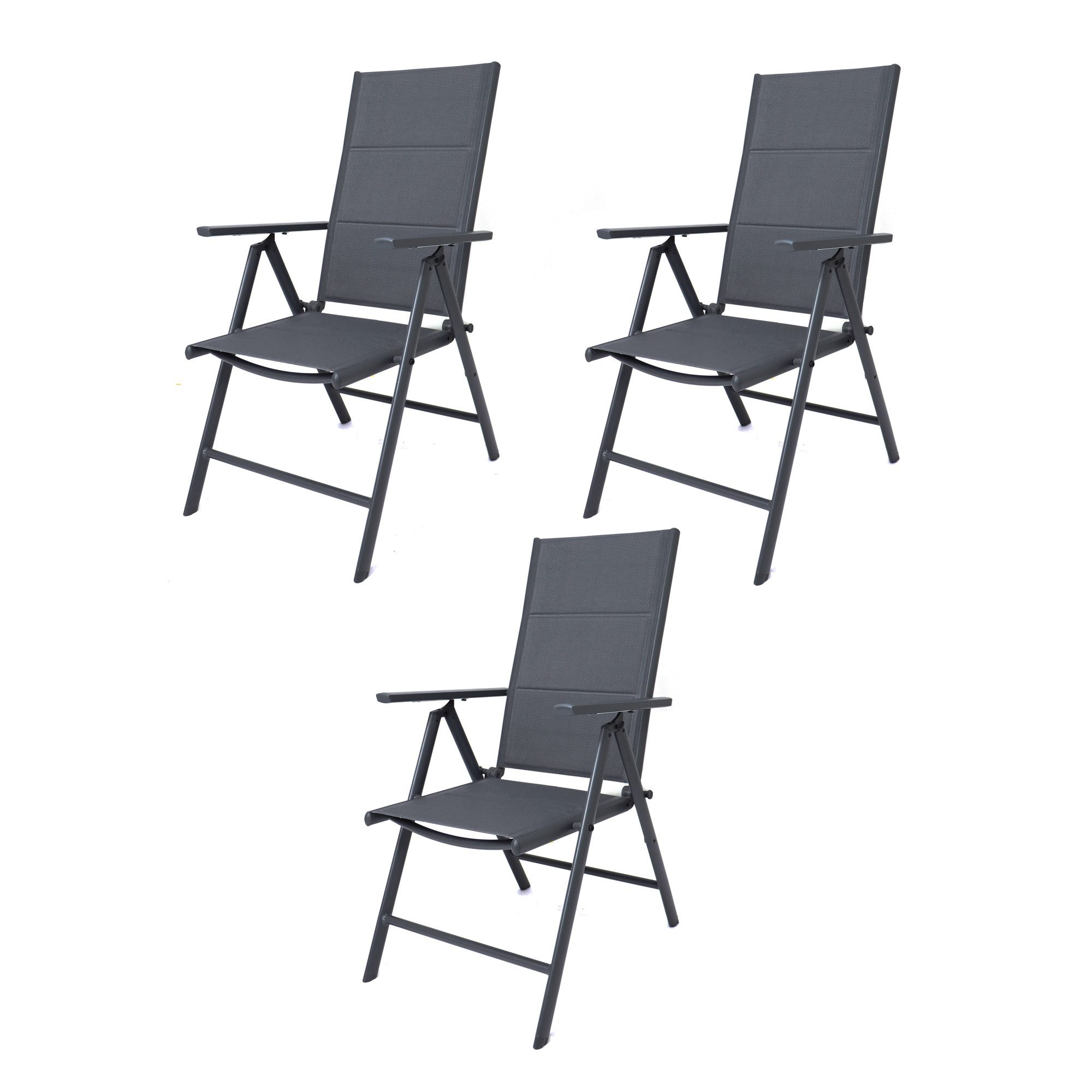 ONDIS24 Gartenstuhl Hochlehner Aluminium Klappsessel Vinoro Deluxe Gartensessel (3 St), UV-beständig