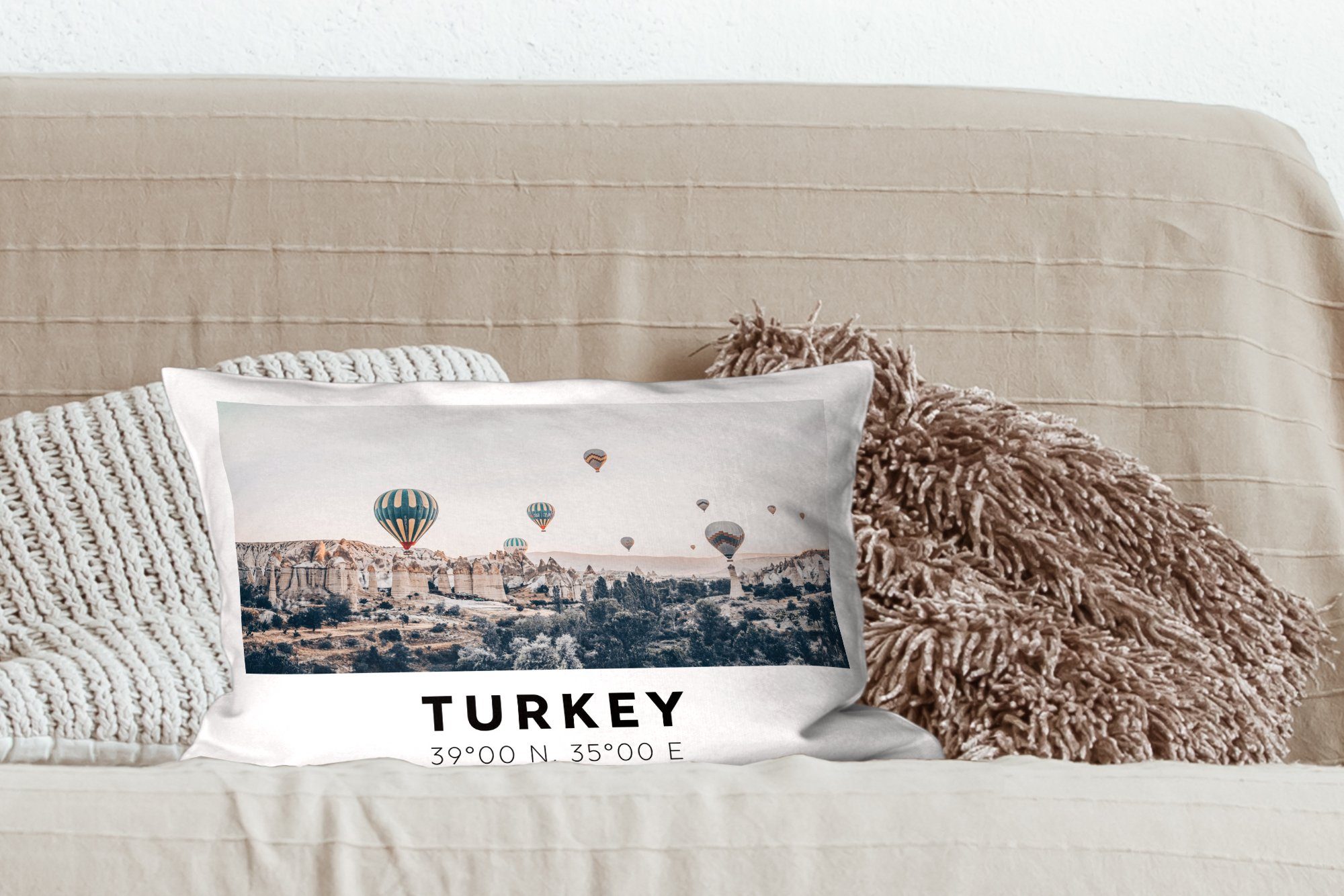 Zierkissen, Schlafzimmer Füllung, Dekokissen Dekoration, Kappadokien - Wohzimmer MuchoWow Dekokissen mit Türkei Berge, - Heißluftballon -