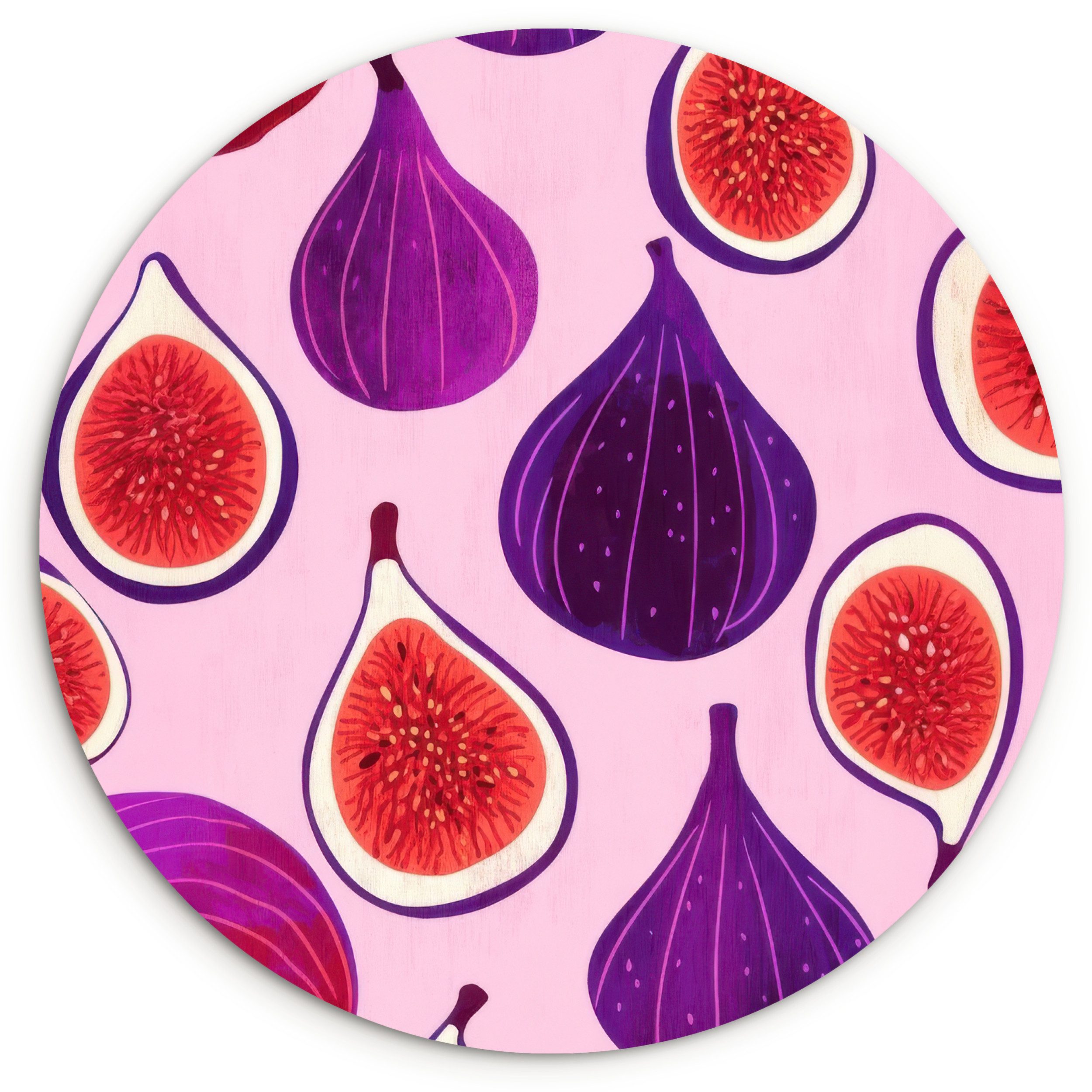 MuchoWow Картина Feigen - Rosa - Lila, Fotodruck (1 St), Kreis Wanddekoration, Rundes Wandbild, 30x30 cm