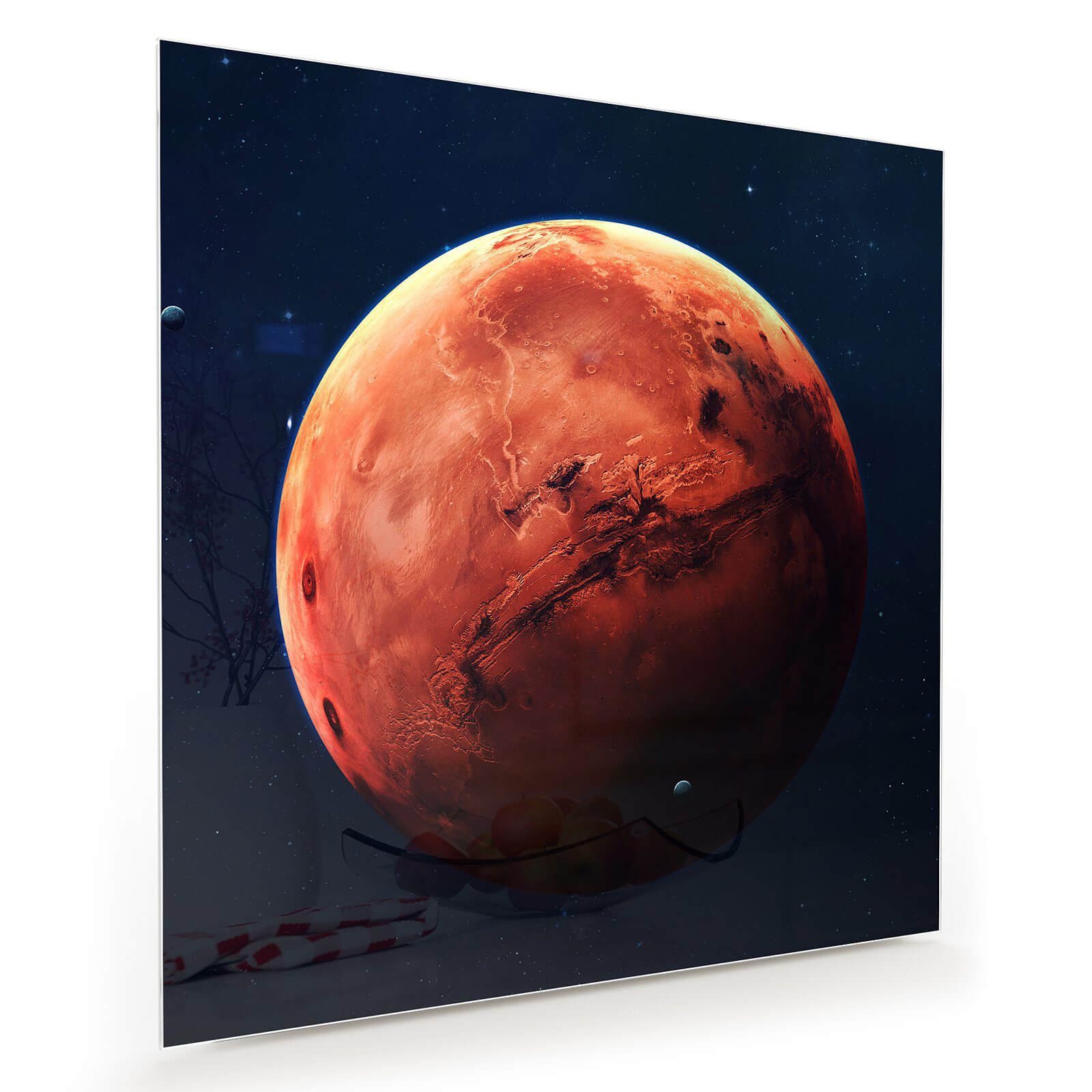 Primedeco Glasbild Wandbild Quadratisch Mars mit Aufhängung, Weltall