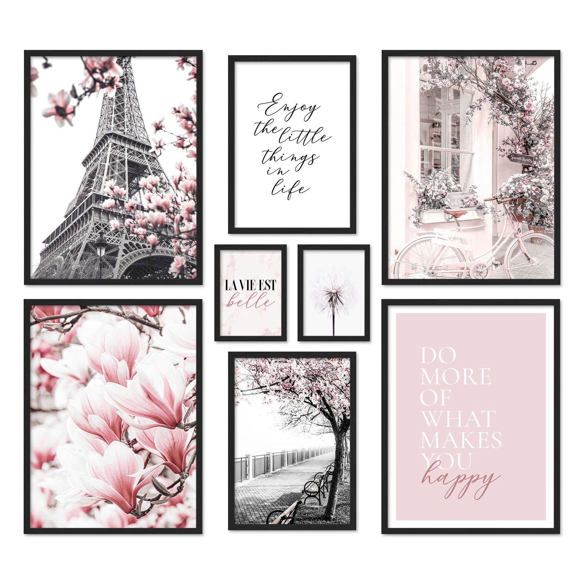 ARTFAVES Bilder-Collage Poster Set Spring In Paris I mehrteilige Bilderwand I Wandbilder Rosa, (Wandbilder modern, 8 St)