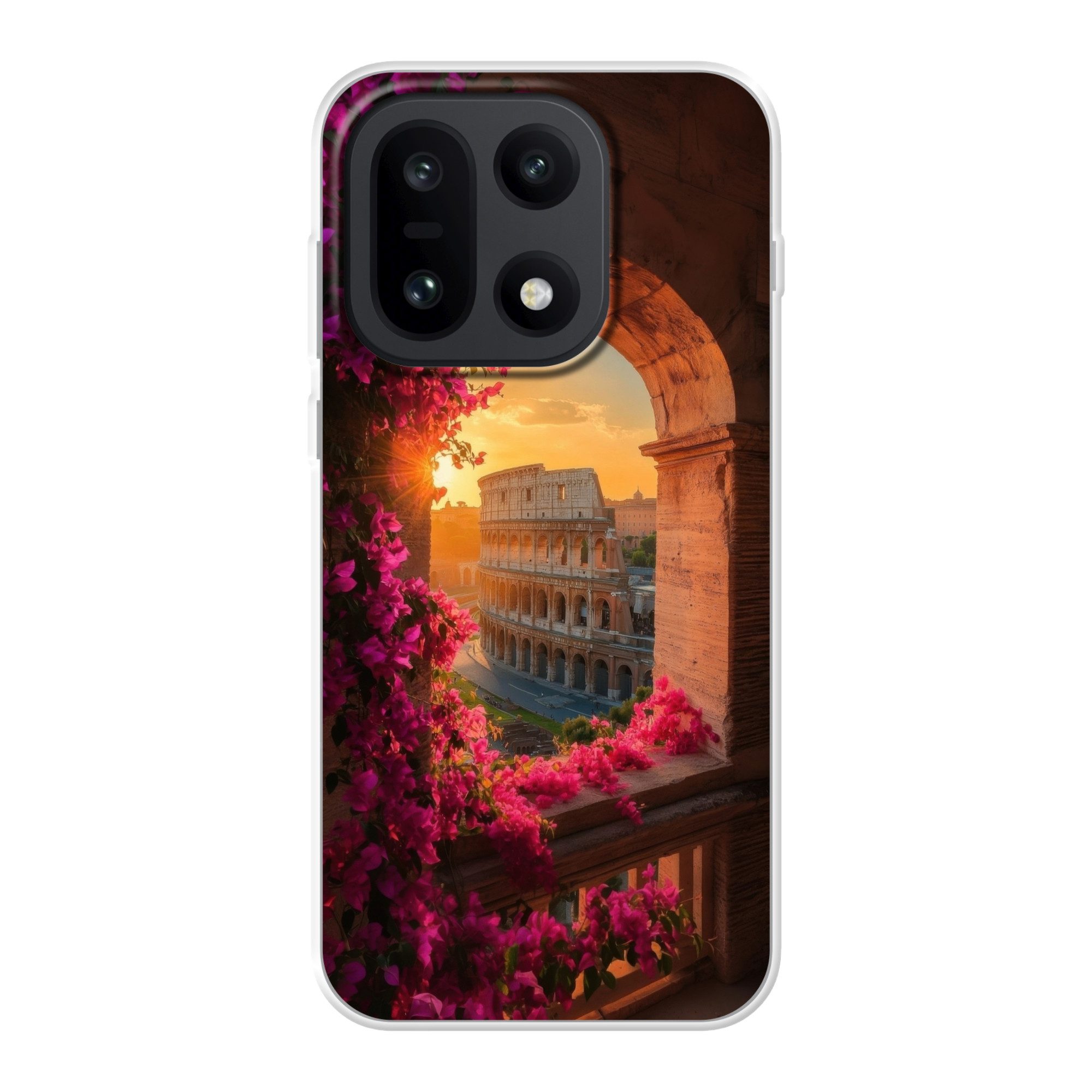 MuchoWow Handyhülle für OnePlus 15 Kolosseum - Rom - Rosa Blumen, Phone Case, Silikon, Schutzhülle Dünn