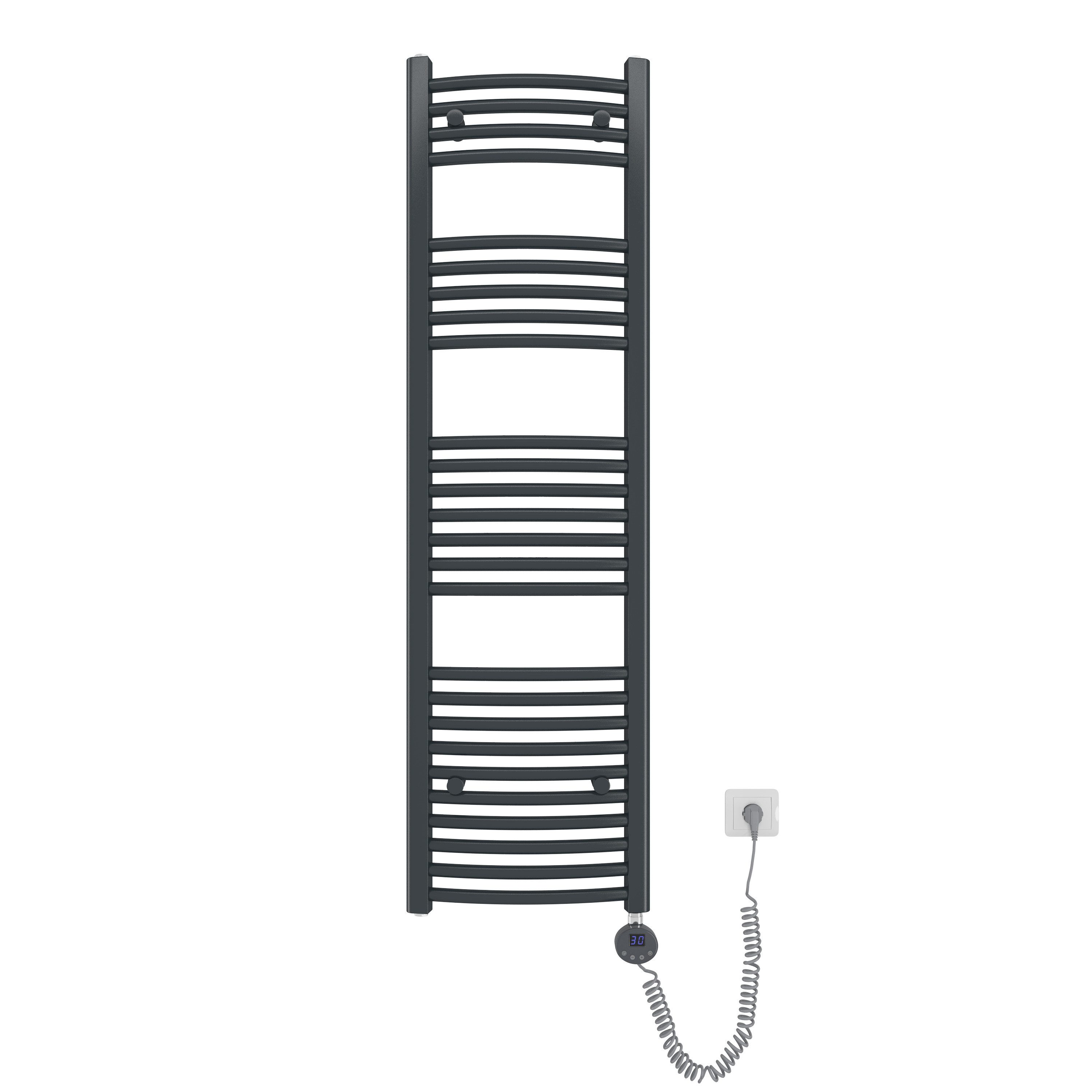 EMKE Elektrischer Badheizkörper Anthrazit 140x40cm 500W, mit Thermostat LCD Display Timing Funktion gebogene Form