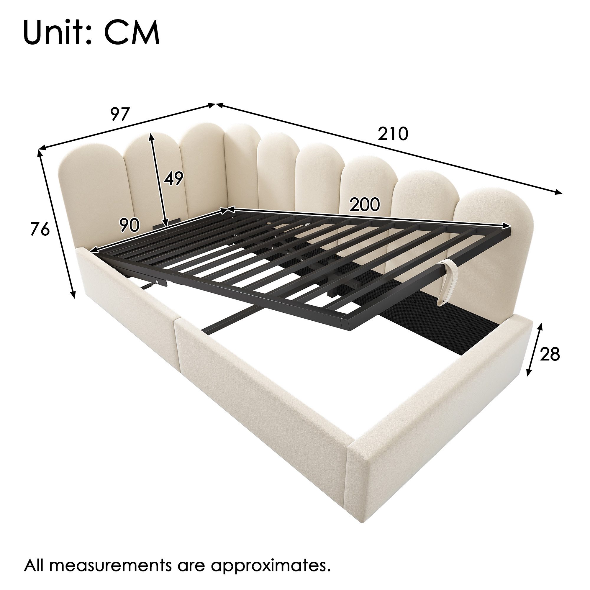 Celya Polsterbett Daybett 90x200 cm,Tagesbett Schlafsofa mit hydraulischem günstig online kaufen