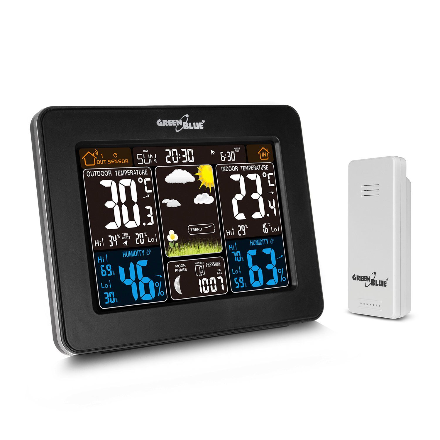 GreenBlue GB523 mit großem Display für Zuhause Wetterstation (Einfach zu bedienen, Temperatur, Luftfeuchtigkeit und Uhrzeit)