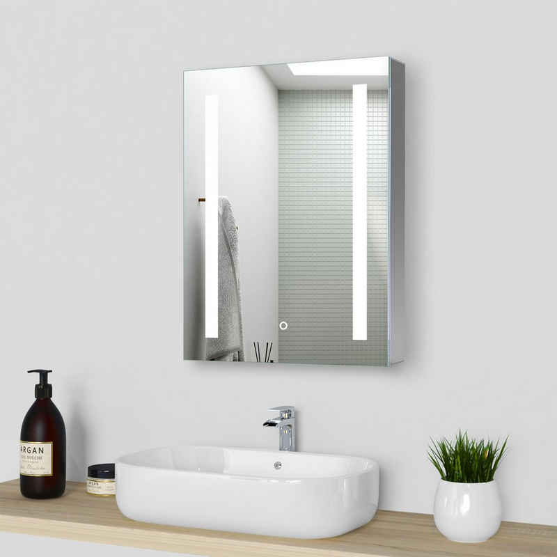 duschspa Badezimmerspiegelschrank 45-80 cm Touch/Wandschalter,Beschlagfrei, drei Lichtfarbe, Aluminum Rasierersteckdose, dimmbar, Memory
