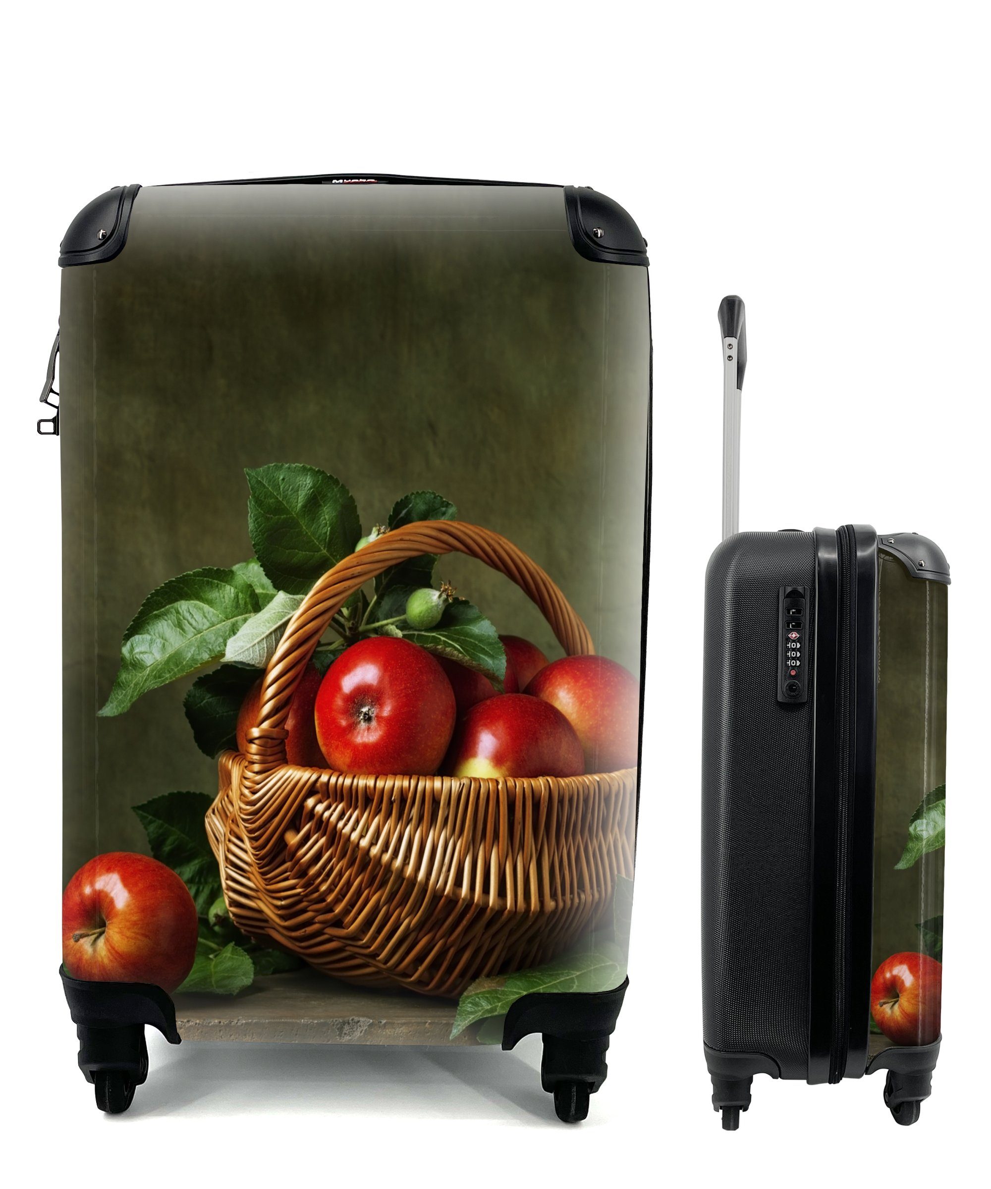 MuchoWow Handgepäckkoffer Rustikal - Apfel - Obst - Rot - Korb - Stilleben, 4 Rollen, Reisetasche mit rollen, Handgepäck für Ferien, Trolley, Reisekoffer