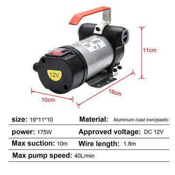 Randaco Ölabsaugpumpe Dieselpumpe 12V Kraftstoffpumpe Kerosinpumpe Ölpumpe 175W 40L/min