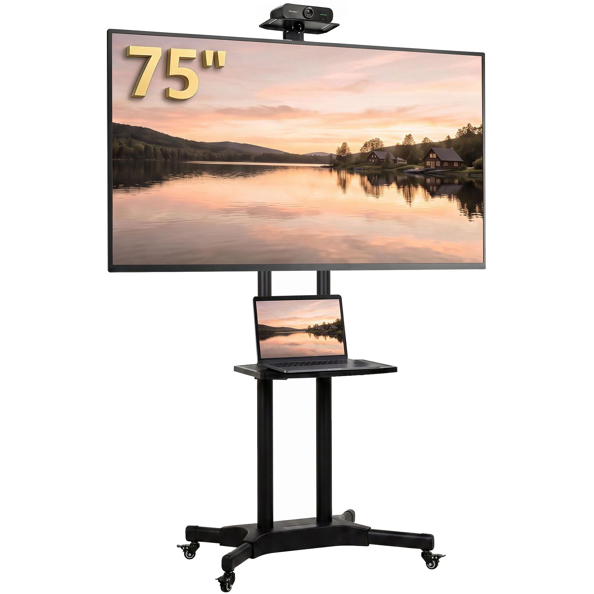 HOMCOM TV-Ständer Kameraablage und Medienablage, (bis 75 Zoll, Set, 1-tlg., 1-tlg., Höhenverstellbar, Rollen mit Feststeller) – Bild 2 von 5