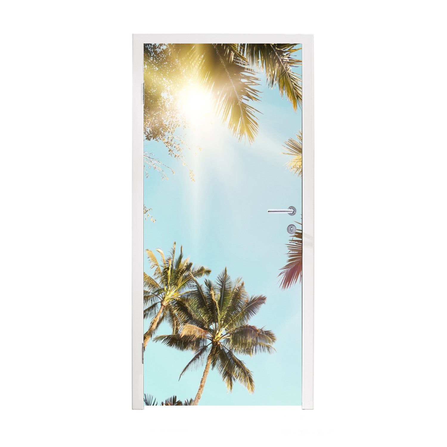 MuchoWow Türtapete Palmen - Blau - Sonne - Natur - Sommer, Matt, bedruckt, (1 St), Fototapete für Tür, Türaufkleber, 75x205 cm