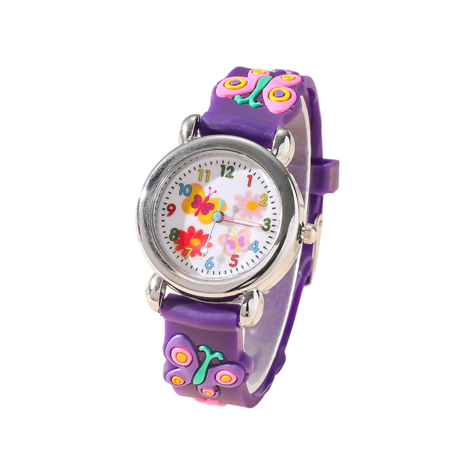 Taffstyle Quarzuhr Kinder Armbanduhr Silikon Uhr Bunte Kinderuhr mit Schmetterling, (Bunte Mädchen Jungen Gummi Kinderuhr Farbige Lernuhr Silikonuhr niedlich)