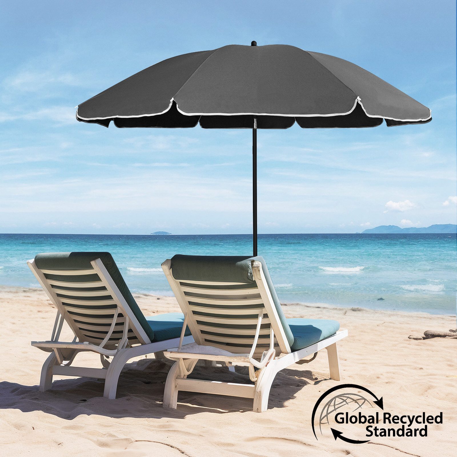 Sekey Sonnenschirm Ø 160 cm Balkonschirm Rund Strandschirm Sonnenschirm mit Schutzhülle, LxB: 160,00x160,00 cm, Neigungswinkel verstellbar, Höhe verstellbar, mit Tragetasche