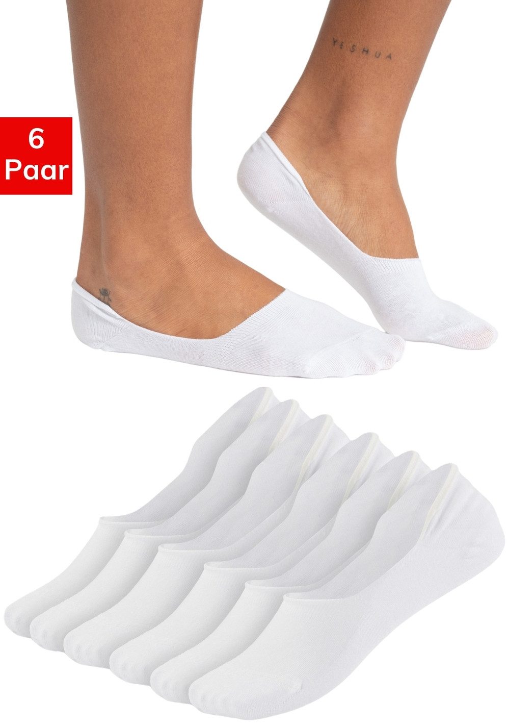 QOLONIA Füßlinge Ballerina Socken unsichtbare Füßlinge Bio-Baumwolle /QSOCKS (Set, 6 Paar) Rutschfest mit Silikon streifen, ideal für Ballerinas