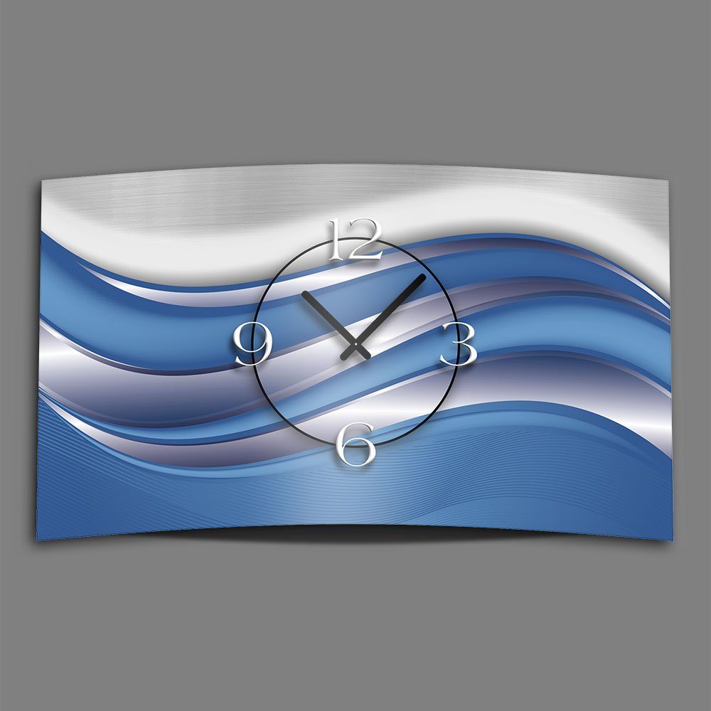 dixtime Wanduhr Abstrakt silber blau Designer Wanduhr modernes Wanduhren Design leise (Einzigartige 3D-Optik aus 4mm Alu-Dibond)