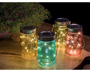 Lumineo LED Solarleuchte, Solar Gartenleuchte LED Einmachglas Glas 8x14cm Warmweiß 4-er Set