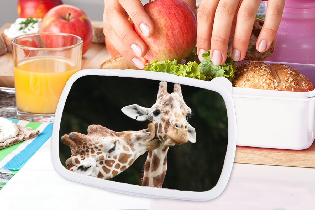 für Lunchbox Brotbox Giraffe und Brotdose, Tiere Kinder Schwarz, und Kunststoff, (2-tlg), weiß - für Erwachsene, MuchoWow Jungs - Mädchen