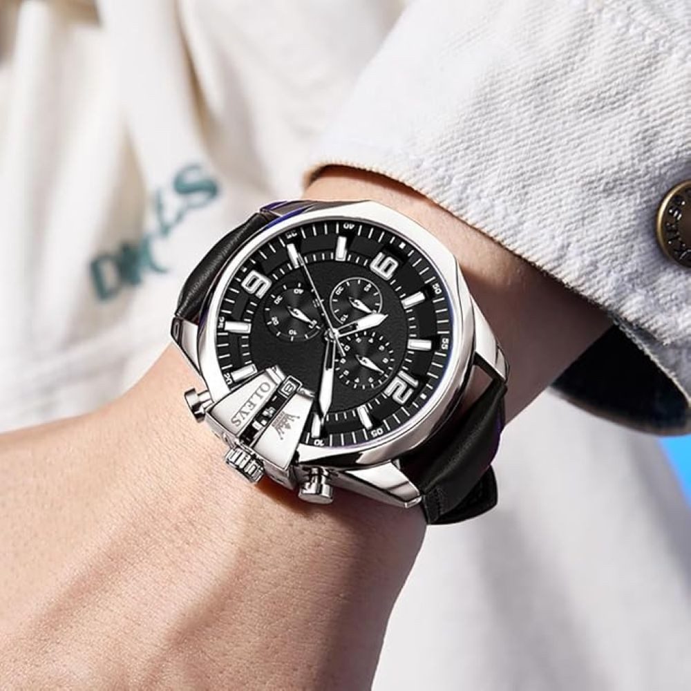 OLEVS Chronograph OLEVS Prestige Chronograph Uhr XXL 50 mm Lederarmband, 4 Farben