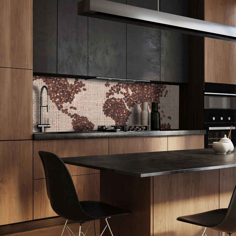 wandmotiv24 Küchenrückwand Weltkarte Kaffee, (1-tlg), Premium Hartschaum Nischenrückwand in versch. Größen