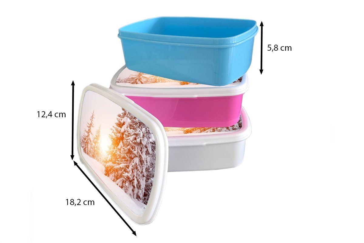 MuchoWow Lunchbox Sonne - und Kinder und für Jungs Bäume Schnee, Mädchen Brotdose, (2-tlg), Erwachsene, für Kunststoff, weiß - Brotbox