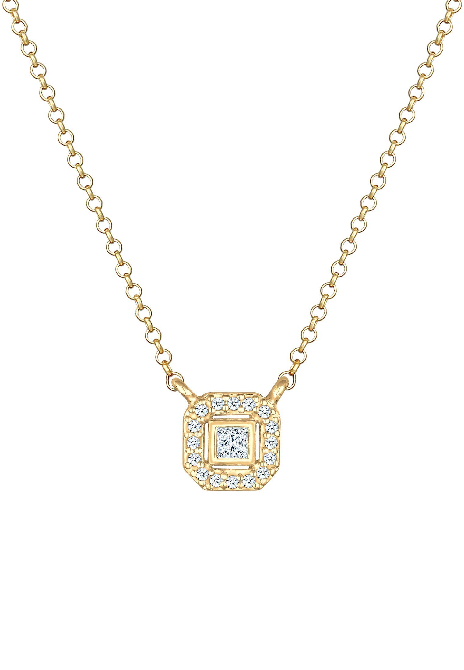 Geo DIAMONDS Elli mit (0.16 Diamant Kette Silber, Anhänger ct) Achteck Gold Anhänger 925