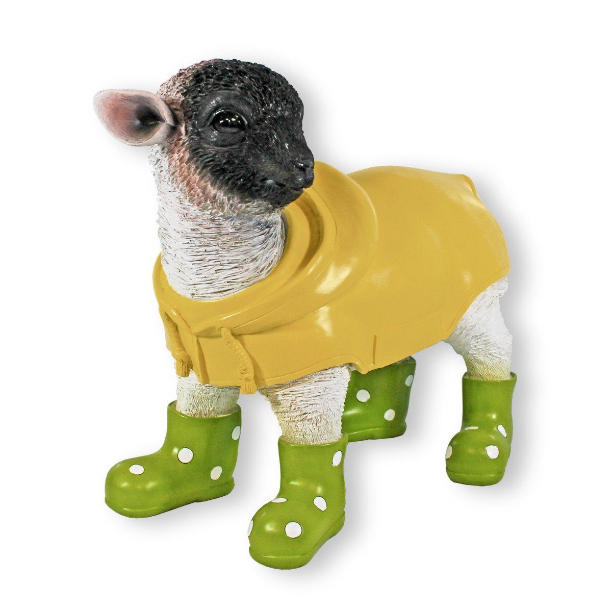 Tierfigur Gartenfigur Schaf mit Gummistiefeln in grün Deko